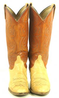 Dan Post Brown And Bone Leather Cowboy Boots Vintage 80s US Made Women