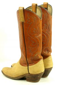 Dan Post Brown And Bone Leather Cowboy Boots Vintage 80s US Made Women