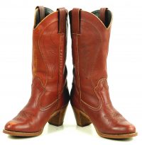 Dexter Burgundy Leather Western Cowboy Boots Vintage US Made Hi Heels Womens (10)