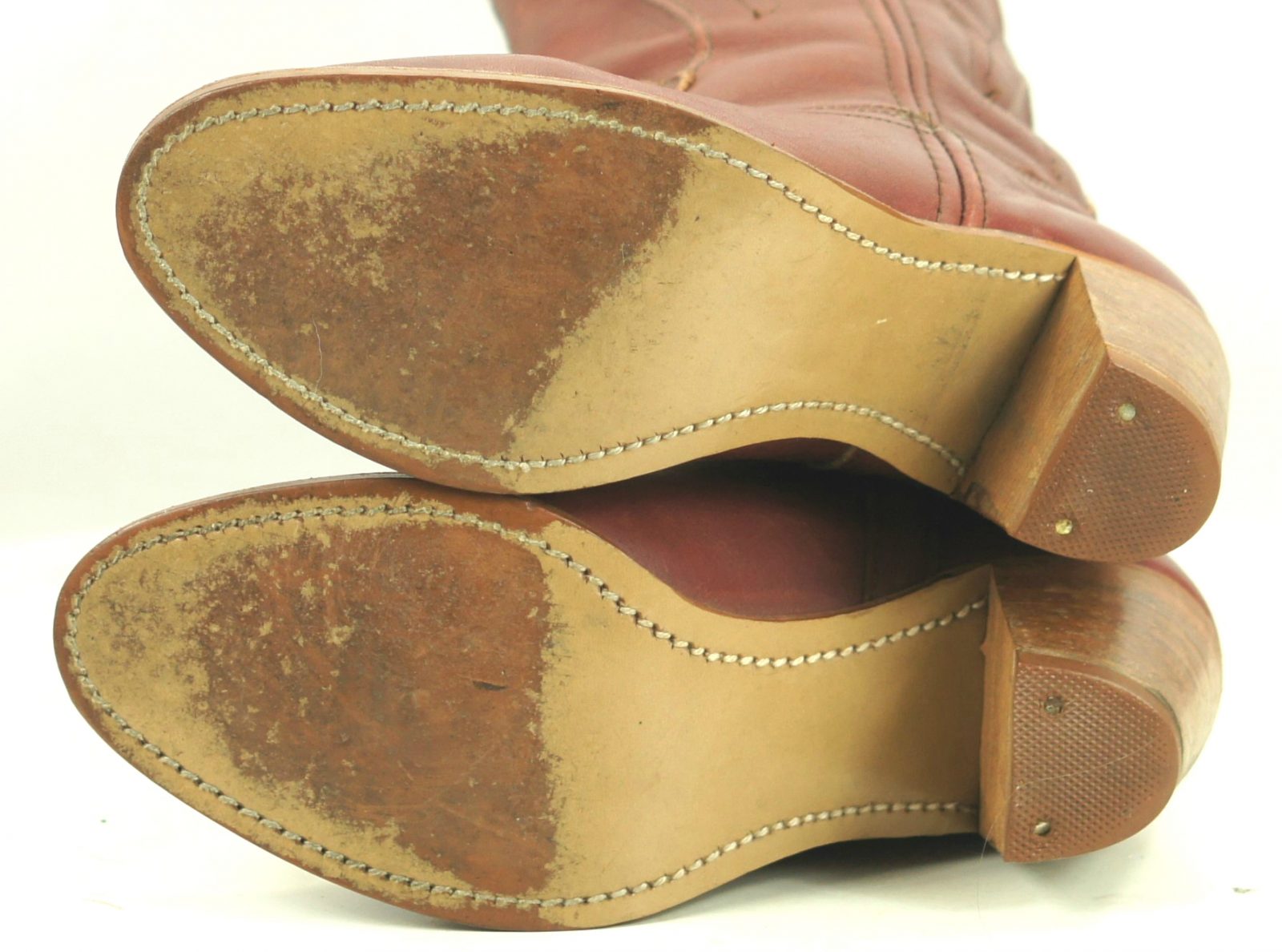 Dexter Burgundy Leather Western Cowboy Boots Vintage US Made Hi Heels Womens (11)