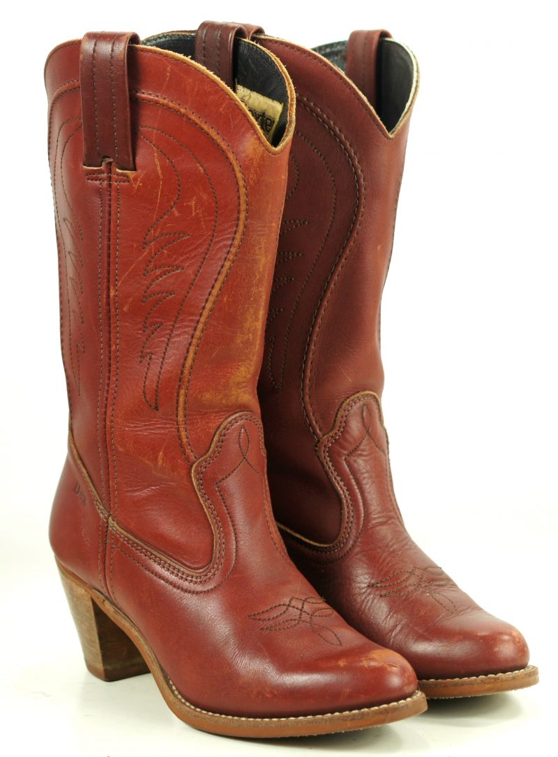 Dexter Burgundy Leather Western Cowboy Boots Vintage US Made Hi Heels Womens (5)