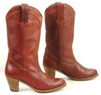 Dexter Burgundy Leather Western Cowboy Boots Vintage US Made Hi Heels Womens (6)