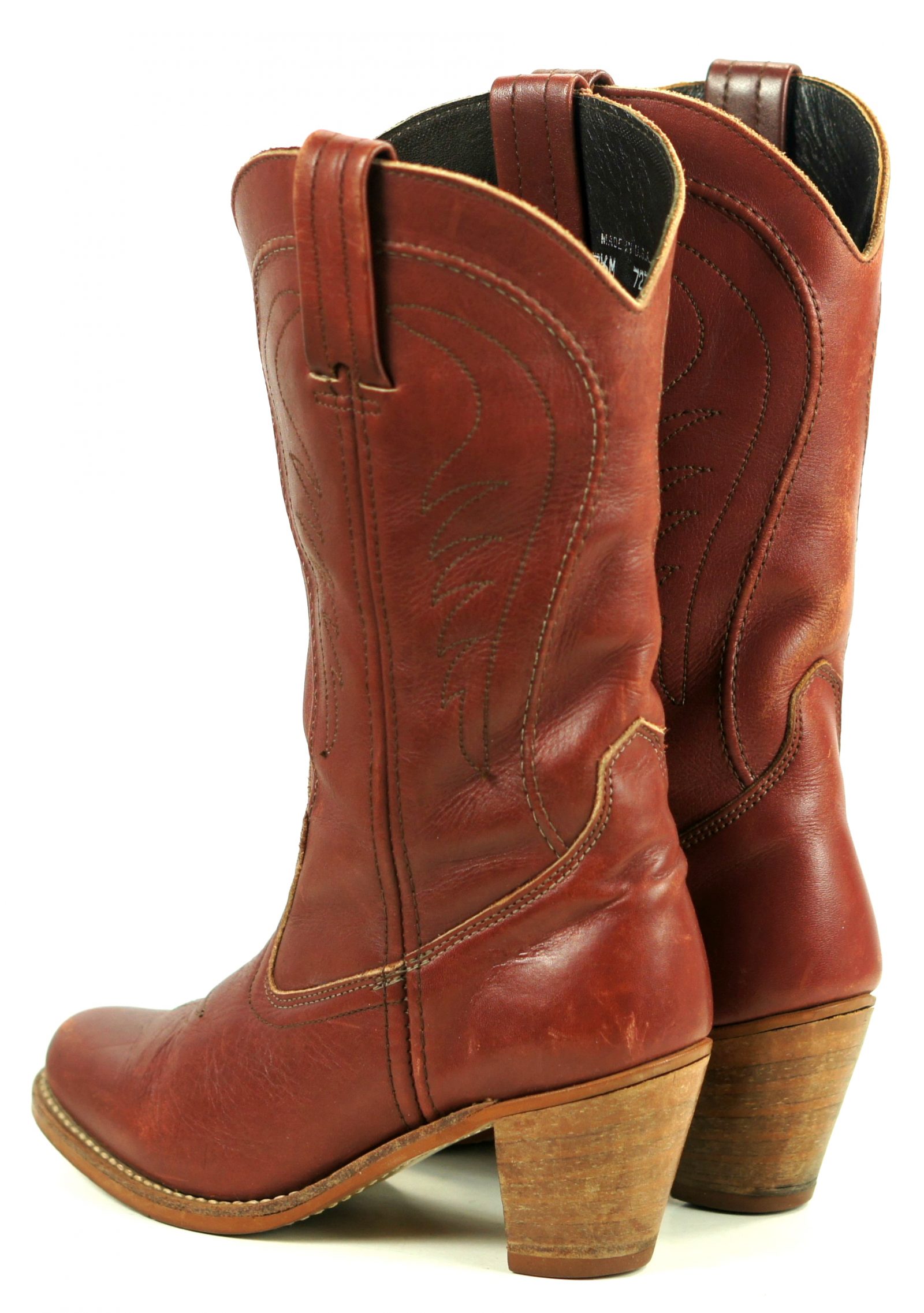 Dexter Burgundy Leather Western Cowboy Boots Vintage US Made Hi Heels Womens (8)