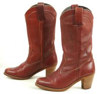 Dexter Burgundy Leather Western Cowboy Boots Vintage US Made Hi Heels Womens (9)