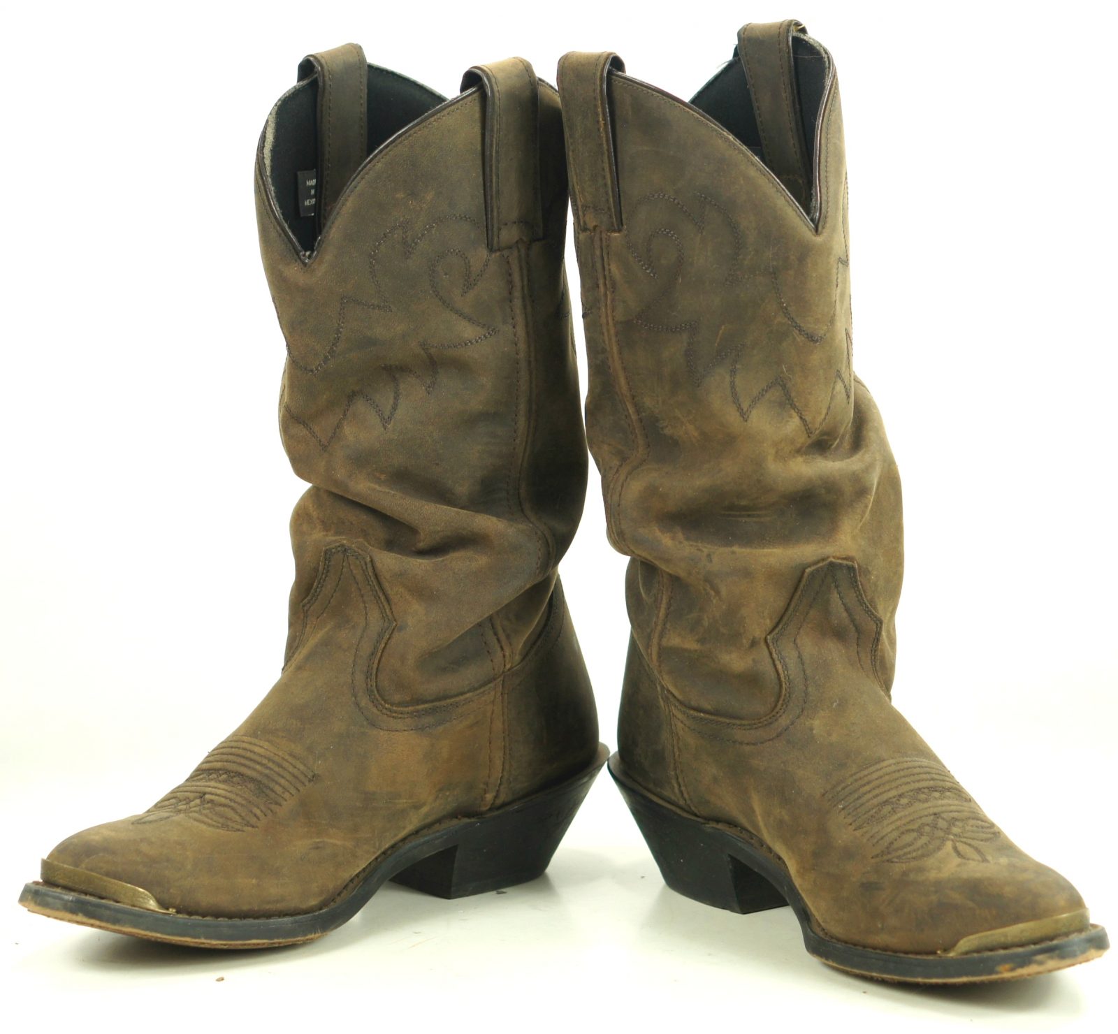 Double H HH Distressed Brown Leather Cowboy Western Slouch Boots Tips Womens 7 M (11)