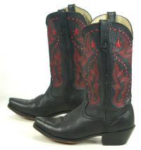 Durango Black Leather Cowboy Boots Red Stars 10 Row Stitch RD5110 Women