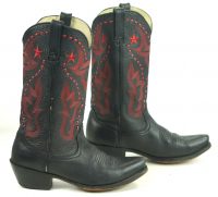 Durango Black Leather Cowboy Boots Red Stars 10 Row Stitch RD5110 Women