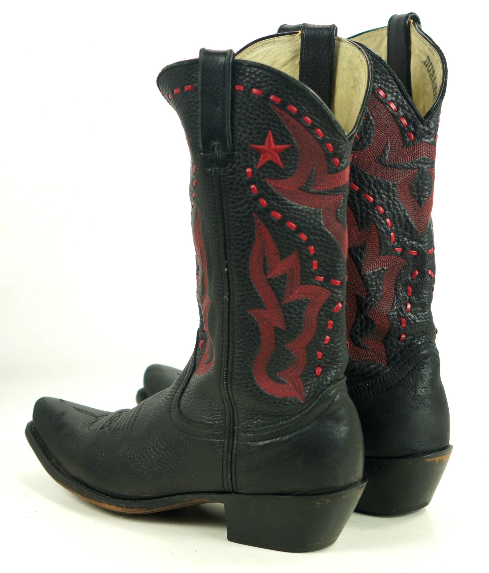 Durango Black Leather Cowboy Boots Red Stars 10 Row Stitch RD5110 Women