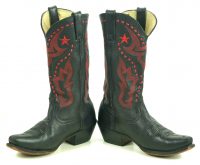 Durango Black Leather Cowboy Boots Red Stars 10 Row Stitch RD5110 Women