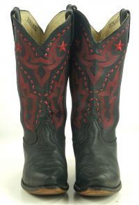 Durango Black Leather Cowboy Boots Red Stars 10 Row Stitch RD5110 Women