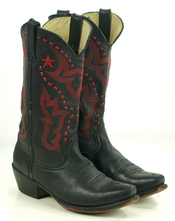 Durango Black Leather Cowboy Boots Red Stars 10 Row Stitch RD5110 Women