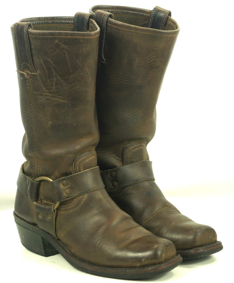 Frye Distressed Brown Leather Harness Biker Motorcycle Boots US Made Women