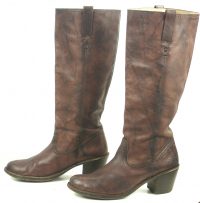 Frye Knee High 18-Inch Tall Brown Leather Flat Top Boots High Heels Women