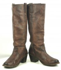 Frye Knee High 18-Inch Tall Brown Leather Flat Top Boots High Heels Women