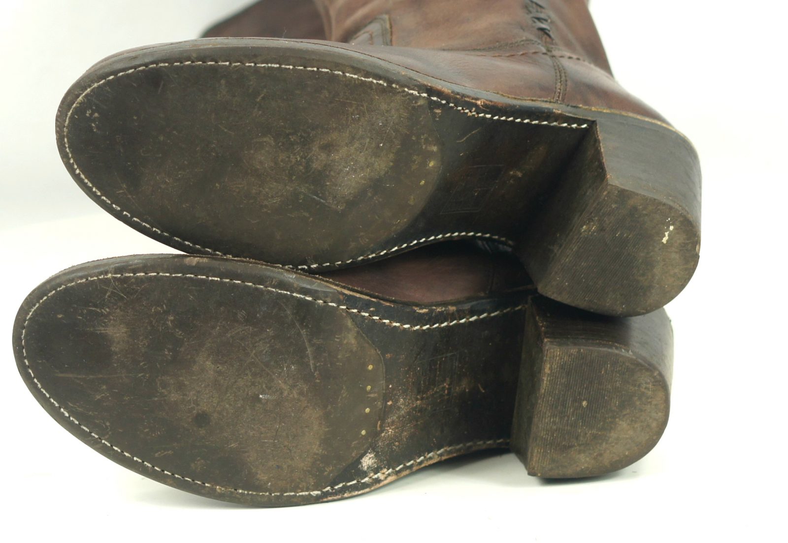 Frye Knee High 18-Inch Tall Brown Leather Flat Top Boots High Heels Women