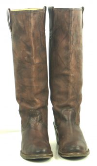 Frye Knee High 18-Inch Tall Brown Leather Flat Top Boots High Heels Women