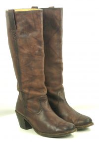 Frye Knee High 18-Inch Tall Brown Leather Flat Top Boots High Heels Women