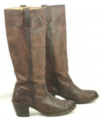 Frye Knee High 18-Inch Tall Brown Leather Flat Top Boots High Heels Women