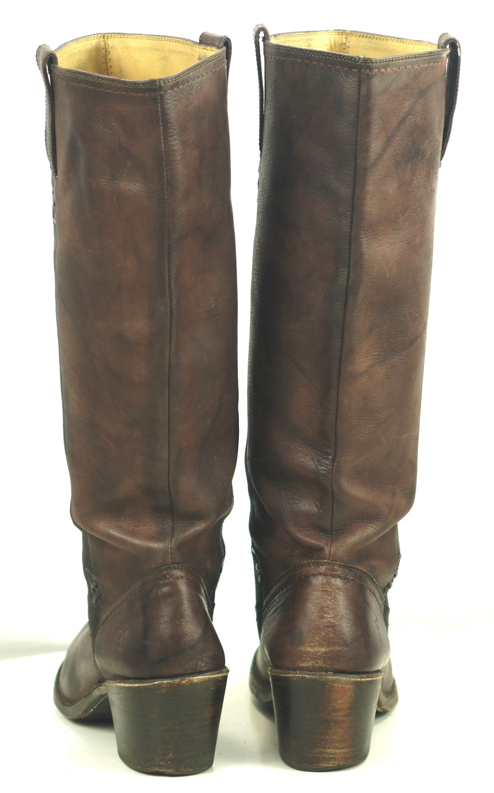 Frye Knee High 18-Inch Tall Brown Leather Flat Top Boots High Heels Women