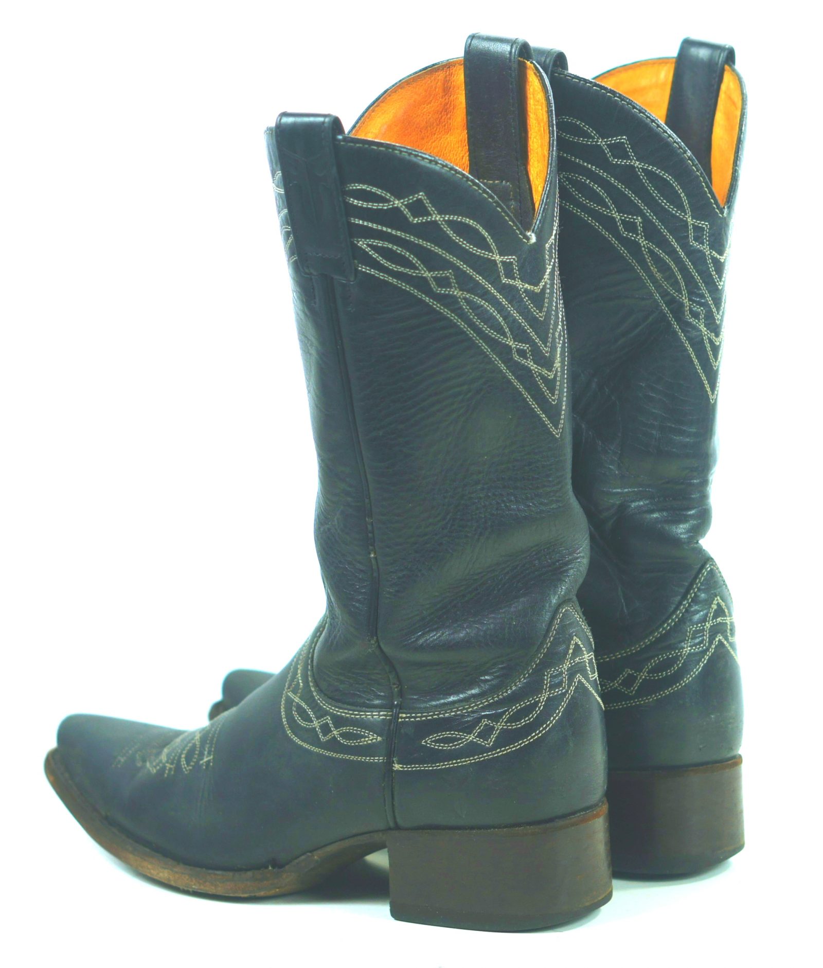 Frye Royal Blue Leather Cowboy Western Snip Toe Boots Vintage Spain Women