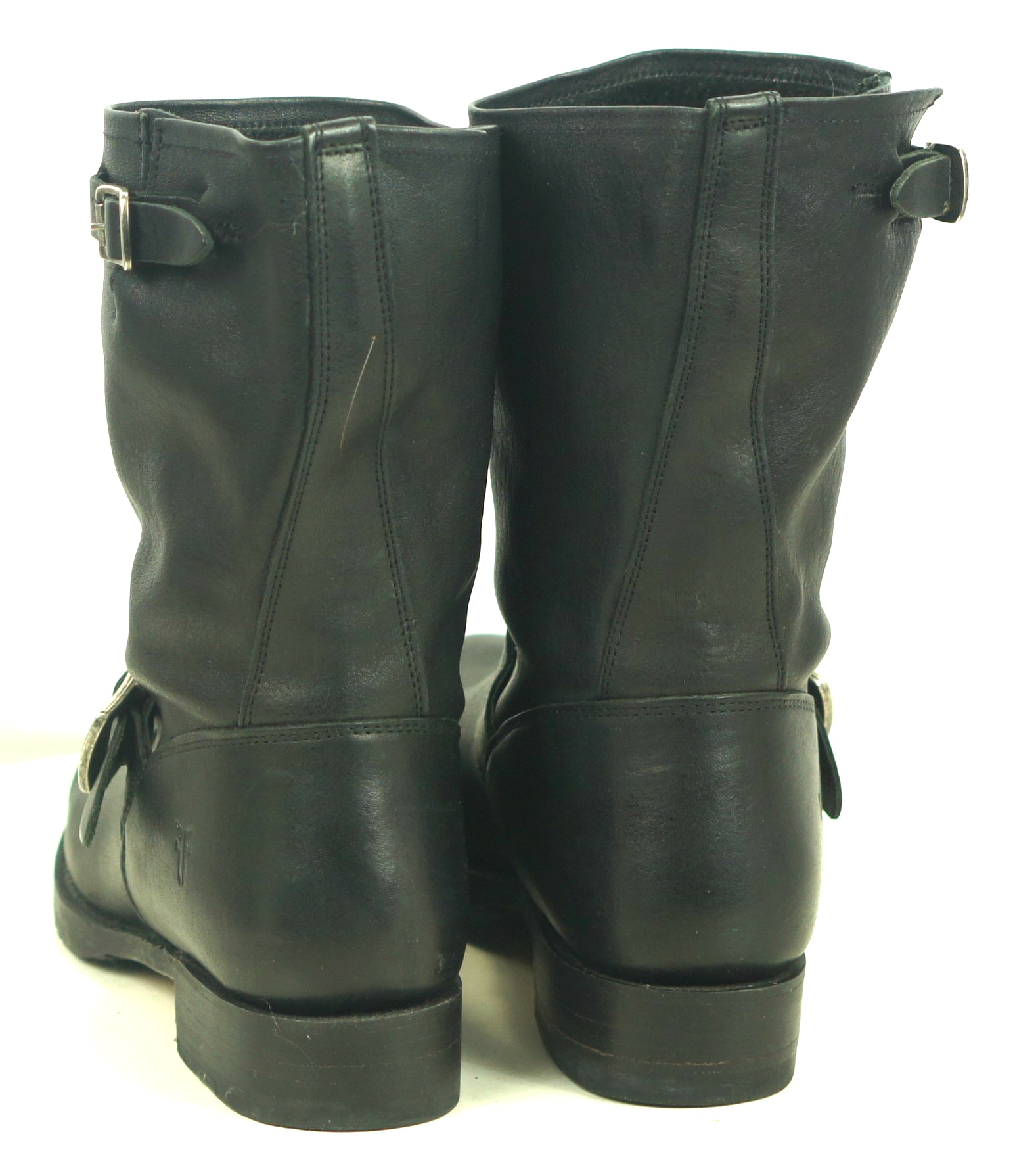 Frye Short Black Leather Harness Engineer Biker Motorcycle Boots 10-Inch Women
