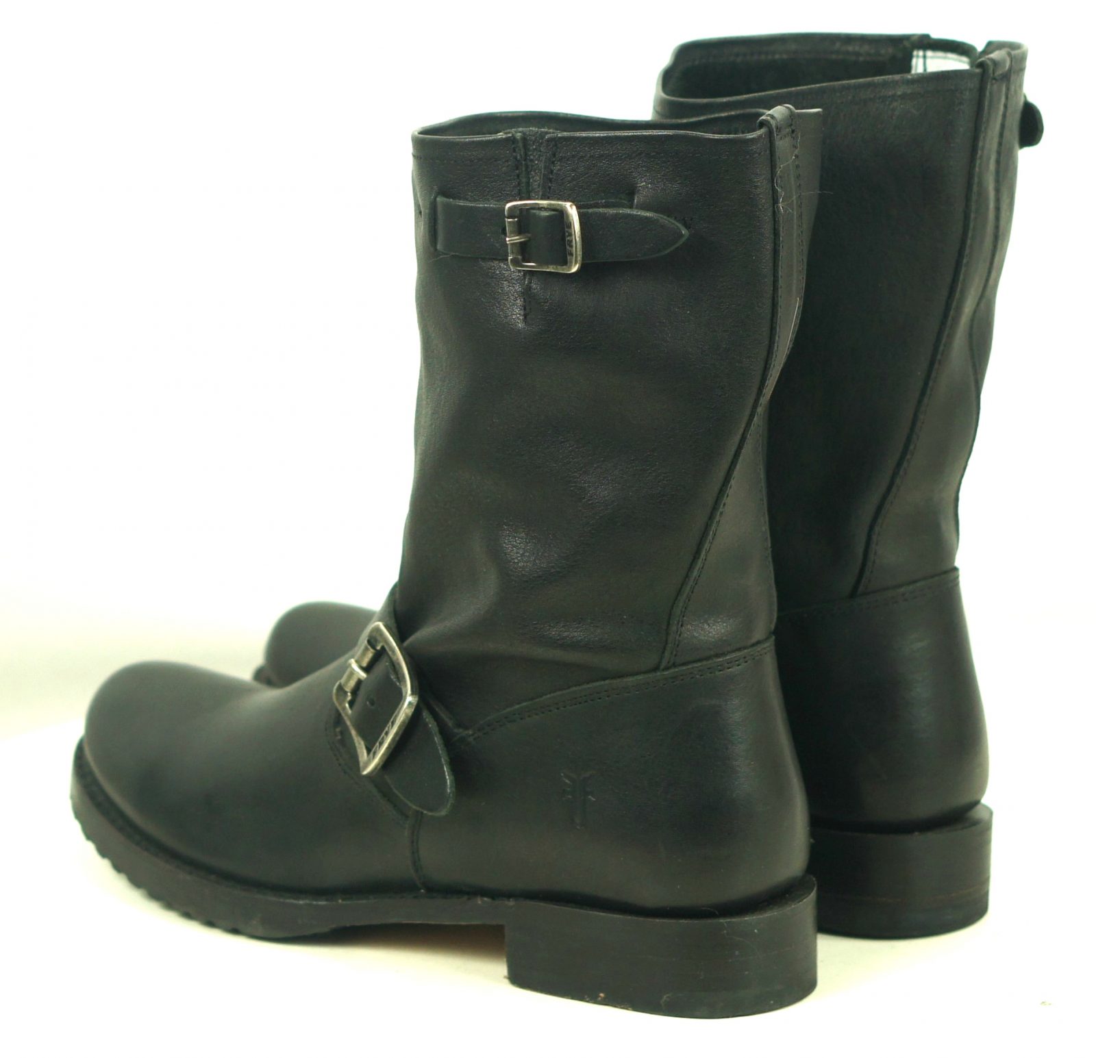 Frye Short Black Leather Harness Engineer Biker Motorcycle Boots 10-Inch Women