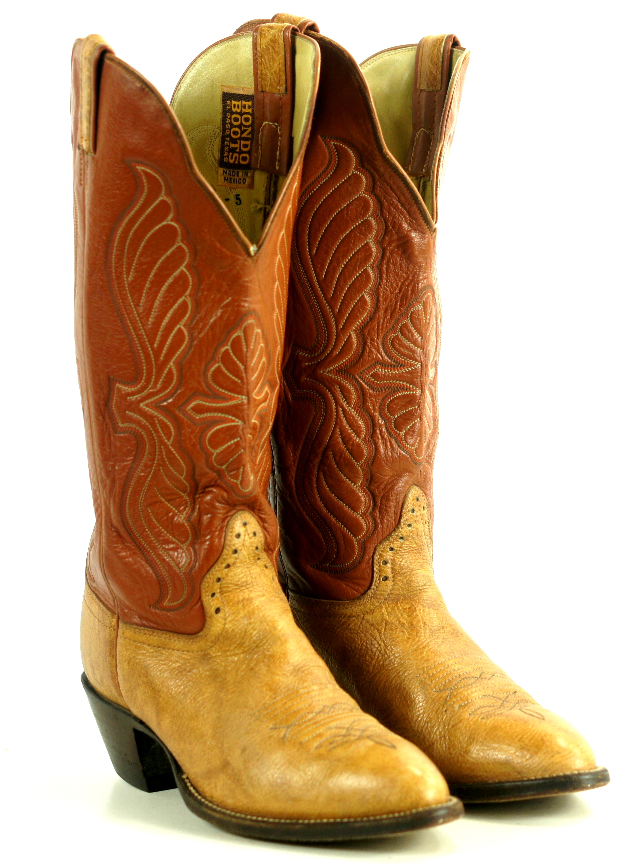 Hondo 16" Tall Top Cowboy Western Boots Caramel & Tan Leather Handmade
