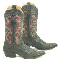 Johnny Ringo Black Leather Cowboy Boots Red Stitch Cutouts JRL002 Women