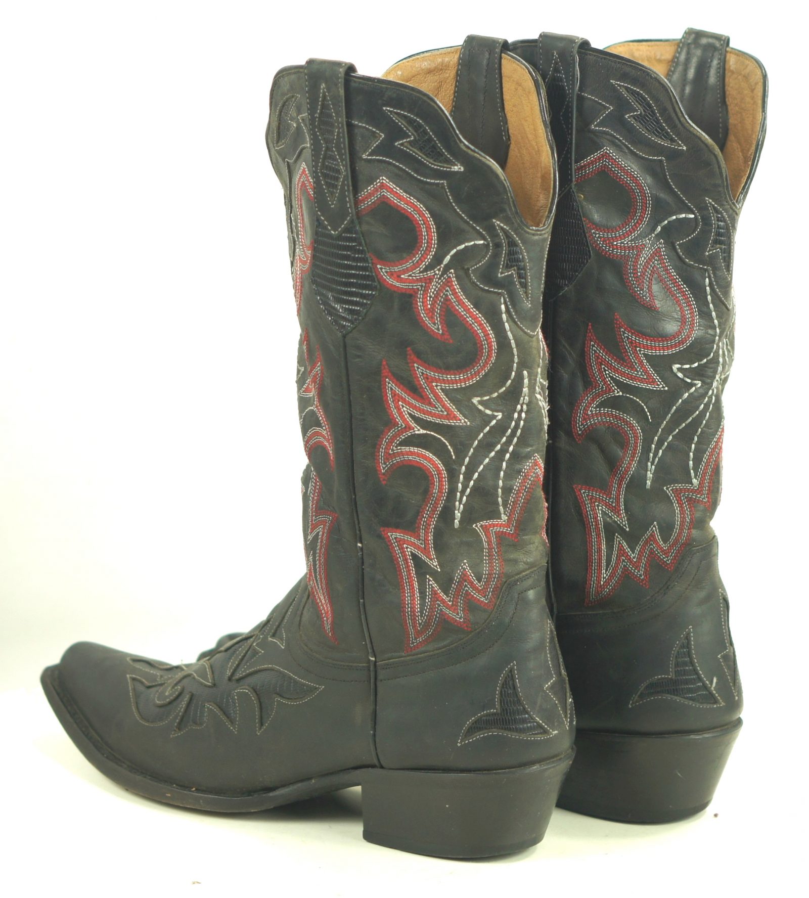 Johnny Ringo Black Leather Cowboy Boots Red Stitch Cutouts JRL002 Women