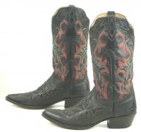 Johnny Ringo Black Leather Cowboy Boots Red Stitch Cutouts JRL002 Women