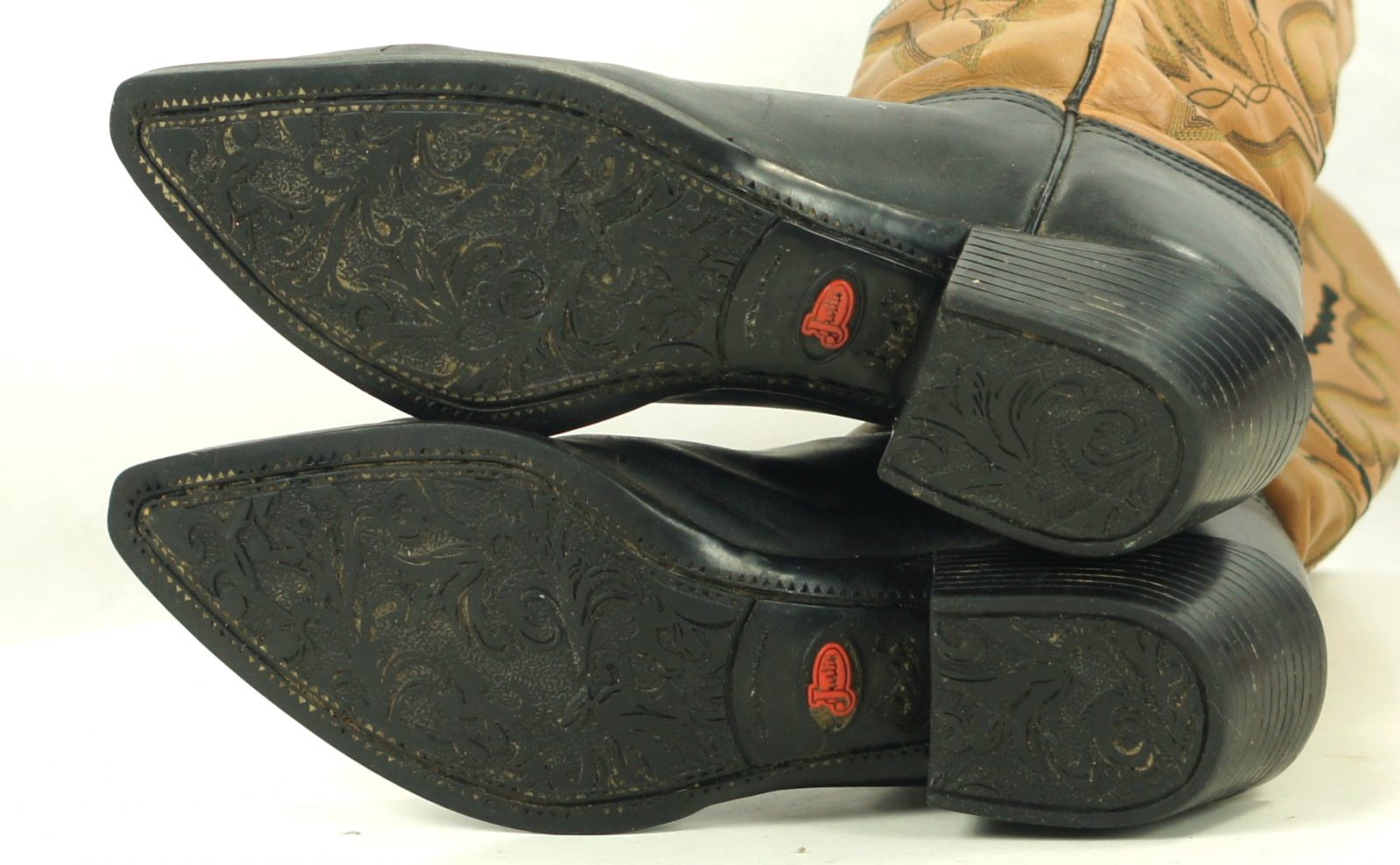 Justin Black And Brown Leather Cowboy Western Boots Stitched Arrows Women