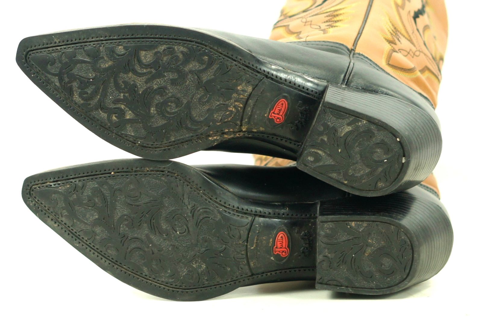 Justin Black And Brown Leather Cowboy Western Boots Stitched Arrows Women