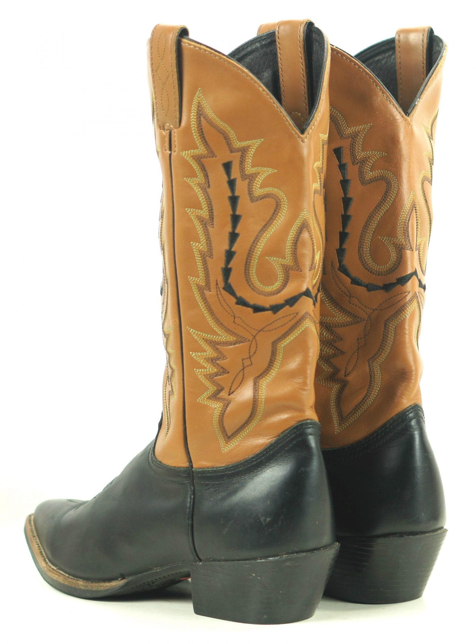 Justin Black And Brown Leather Cowboy Western Boots Stitched Arrows Women