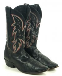 Justin Black Leather Cowboy Boots Red White Stitch USA Handcrafted Men