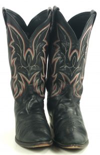 Justin Black Leather Cowboy Boots Red White Stitch USA Handcrafted Men