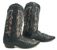 Justin Black Leather Cowboy Boots Red White Stitch USA Handcrafted Men