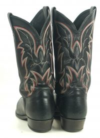 Justin Black Leather Cowboy Boots Red White Stitch USA Handcrafted Men