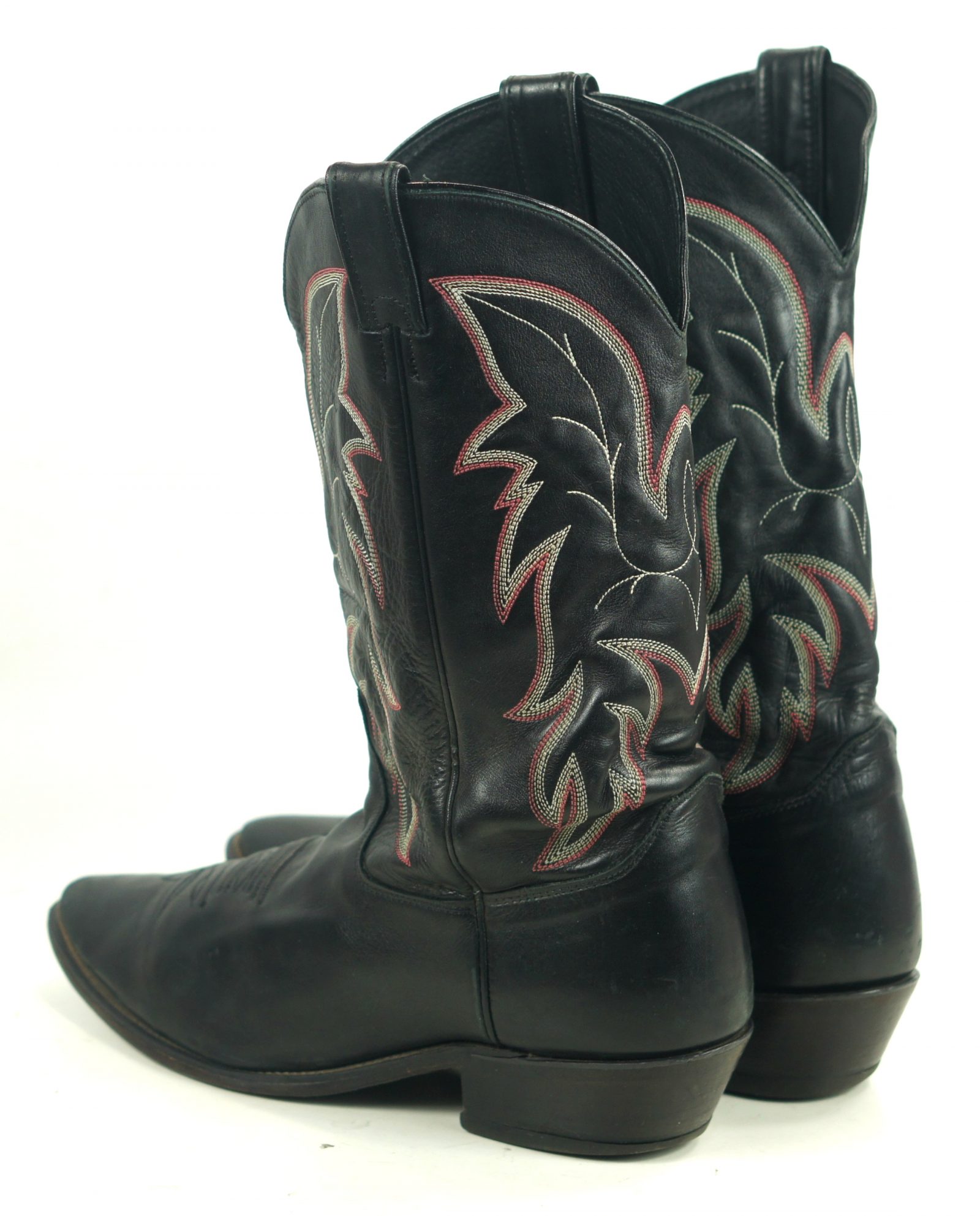 Justin Black Leather Cowboy Boots Red White Stitch USA Handcrafted Men