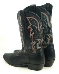 Justin Black Leather Cowboy Boots Red White Stitch USA Handcrafted Men