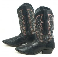 Justin Black Leather Cowboy Boots Red White Stitch USA Handcrafted Men