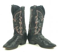 Justin Black Leather Cowboy Boots Red White Stitch USA Handcrafted Men