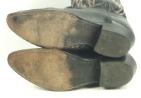 Justin Black Leather Cowboy Boots Red White Stitch USA Handcrafted Men