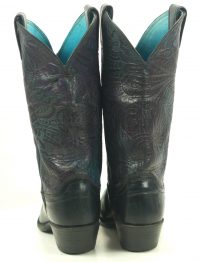 Justin Black Leather Cowboy Western Boots Tooled Purple Blue US Made Women