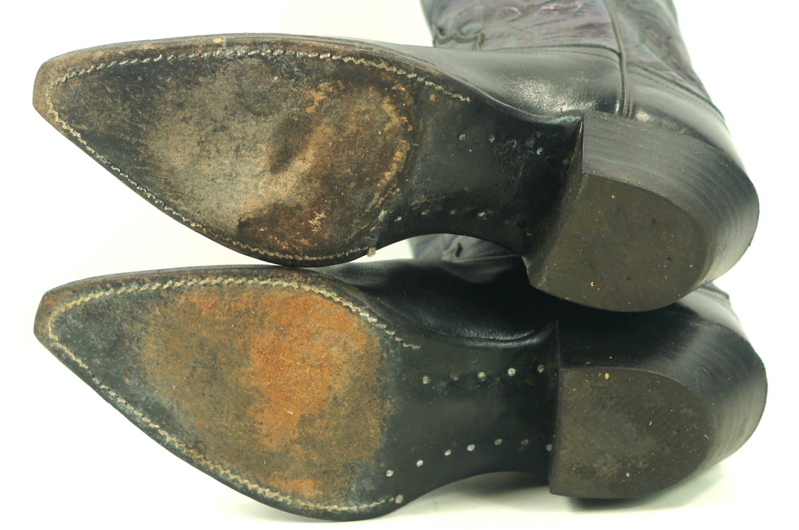 Justin Black Leather Cowboy Western Boots Tooled Purple Blue US Made Women