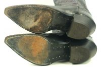 Justin Black Leather Cowboy Western Boots Tooled Purple Blue US Made Women