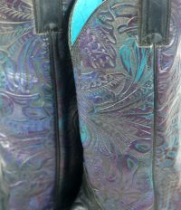 Justin Black Leather Cowboy Western Boots Tooled Purple Blue US Made Women
