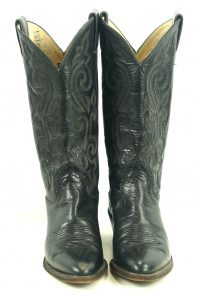 Justin Black Leather Cowboy Western Boots Vintage US Made Boho Women