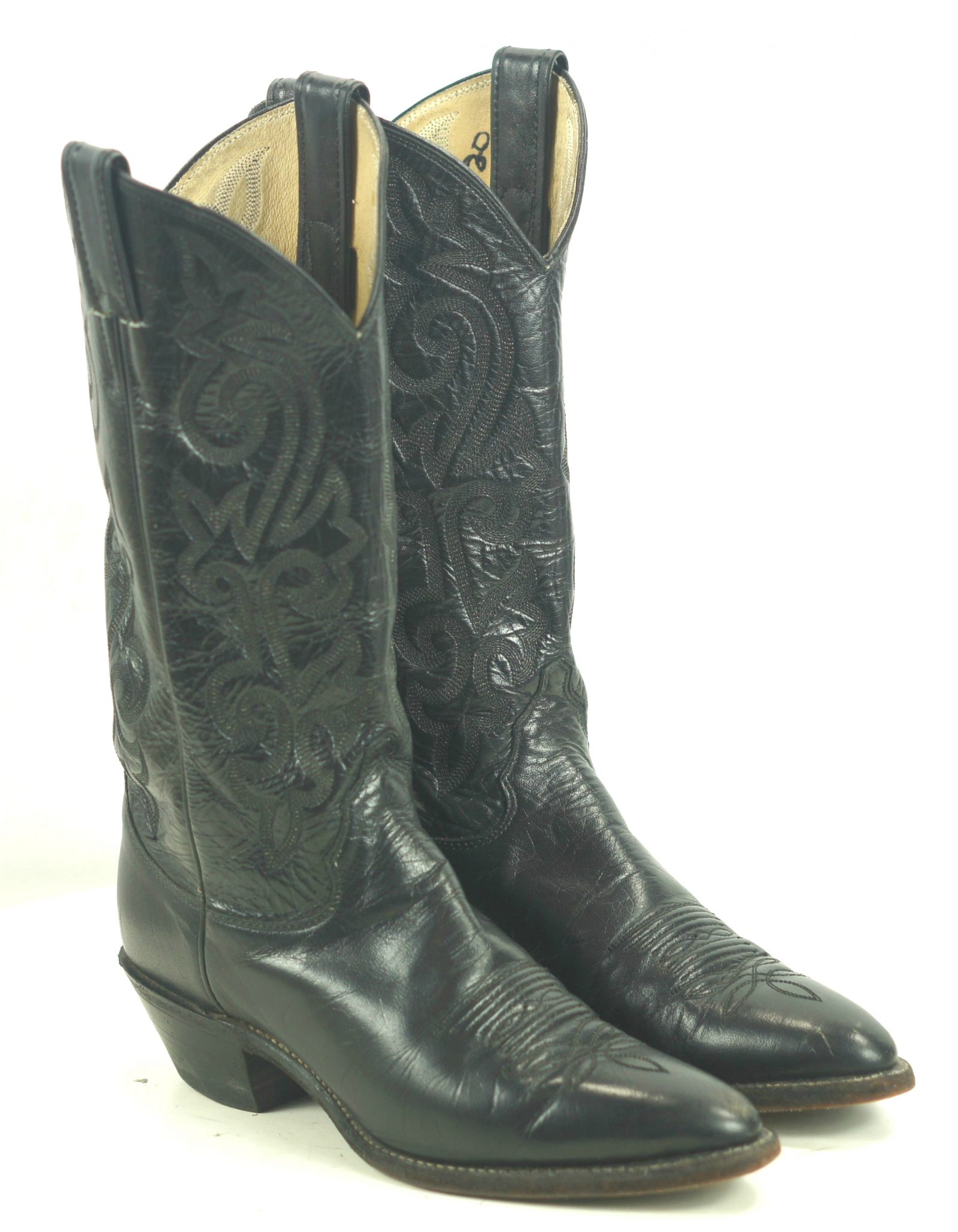 Justin Black Leather Cowboy Western Boots Vintage US Made Boho Women