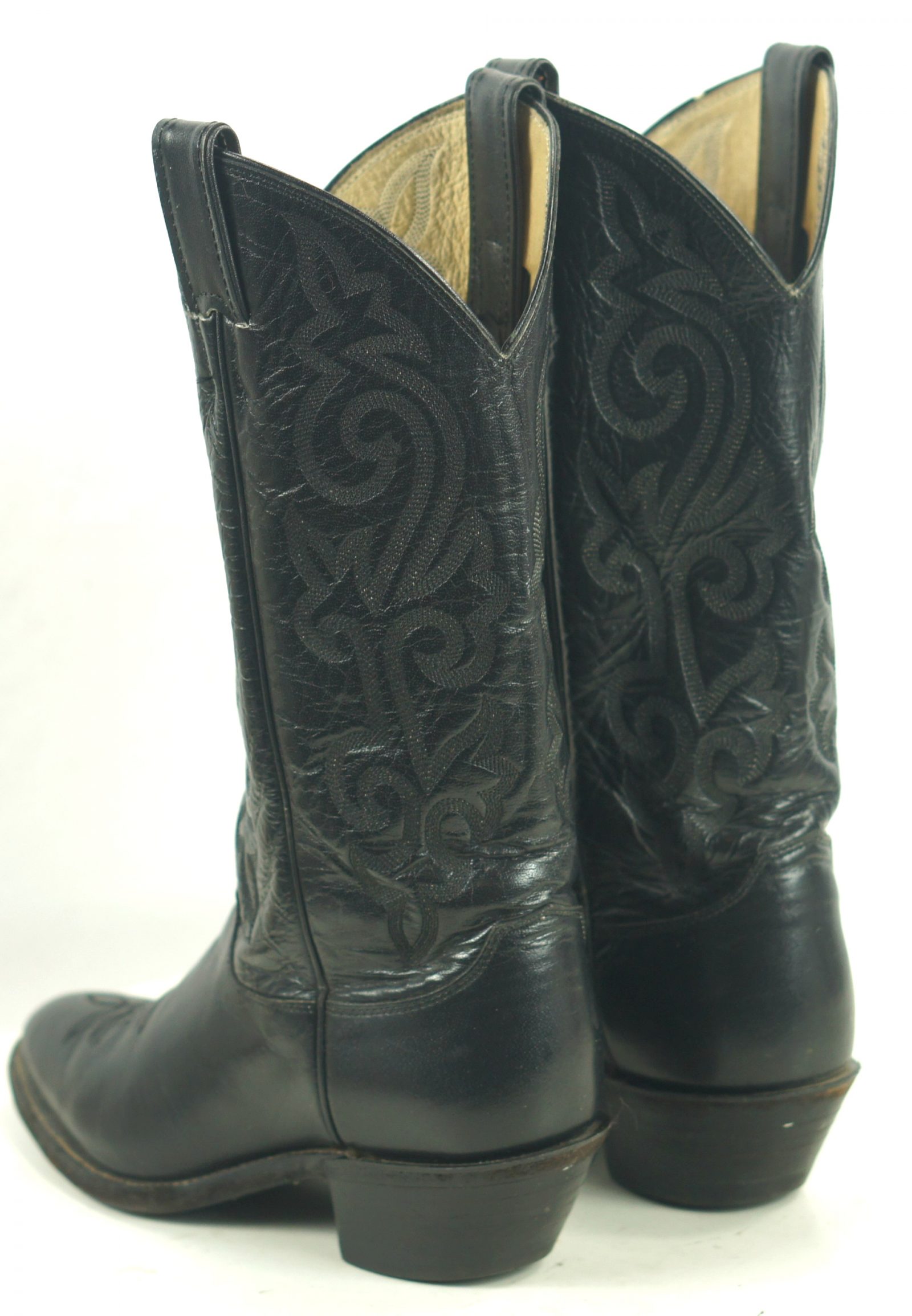 Justin Black Leather Cowboy Western Boots Vintage US Made Boho Women