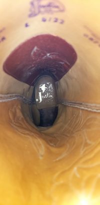 Justin Caramel Leather 18-Inch Tall Cowboy Boots Inlay Yellow Roses Women